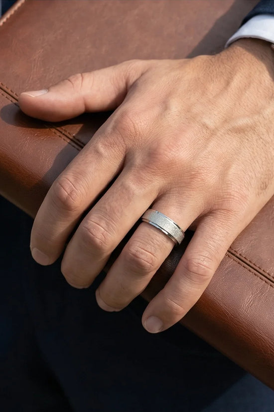 The Stardust Sentinel: Frosted Silver Beveled Band