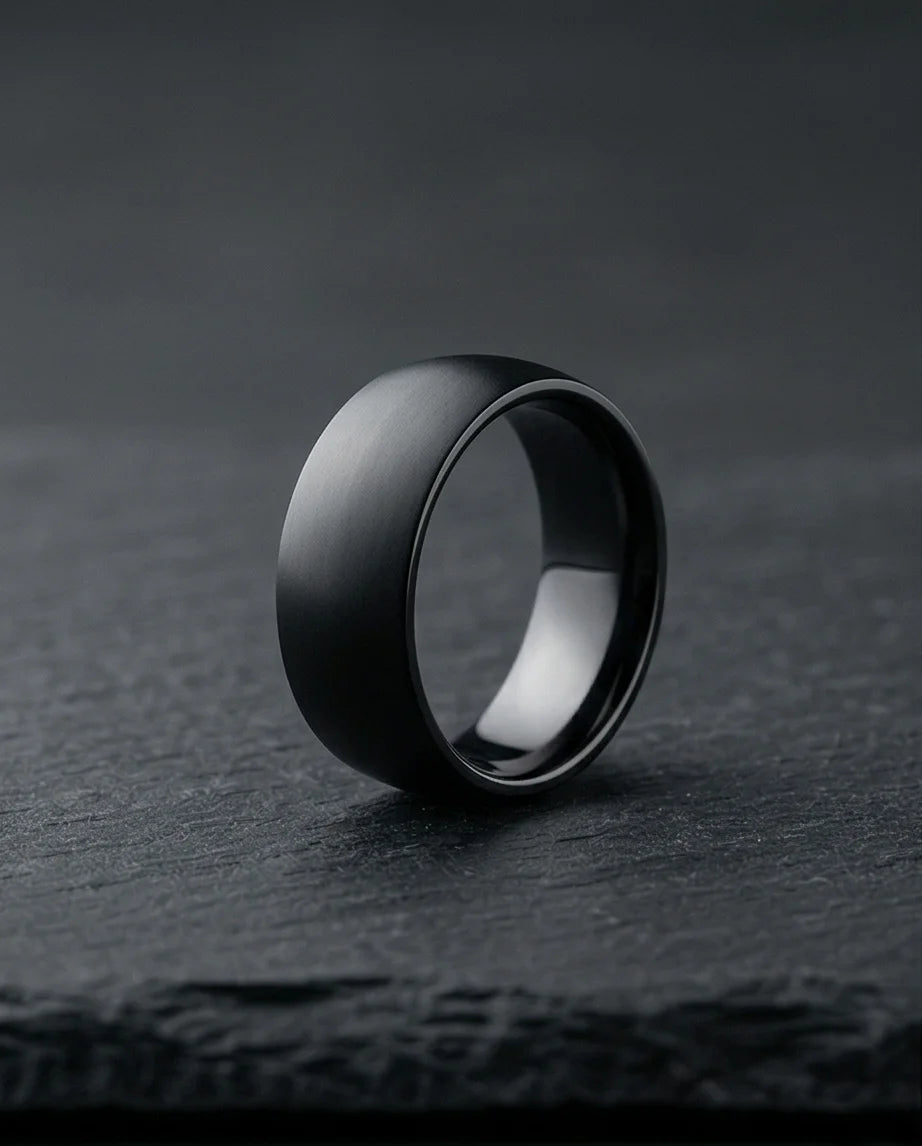 Midnight Satin: Sleek Industrial Statement Ring