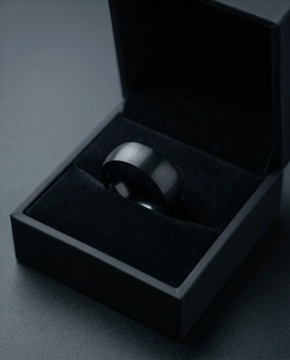 Midnight Satin: Sleek Industrial Statement Ring