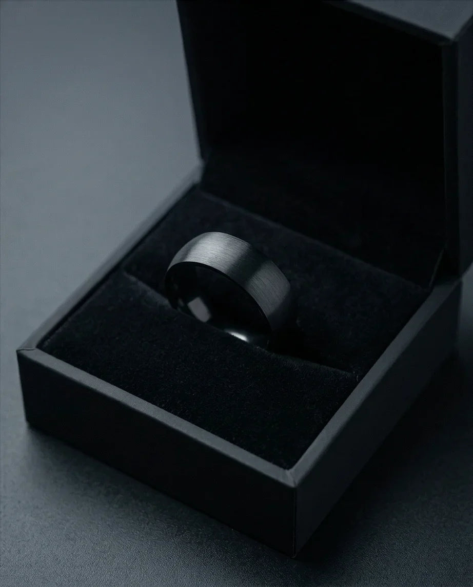 Midnight Satin: Sleek Industrial Statement Ring