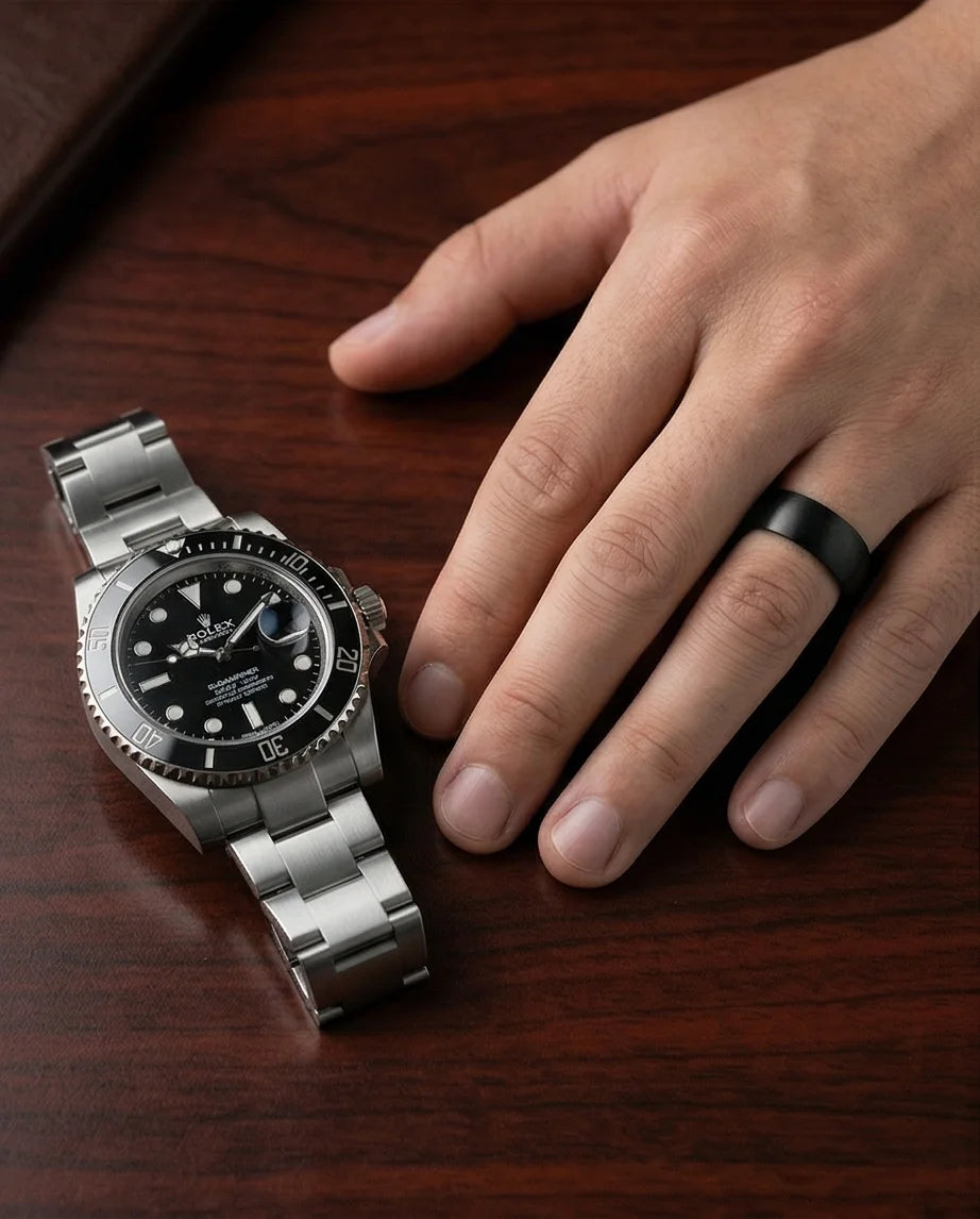 Midnight Satin: Sleek Industrial Statement Ring