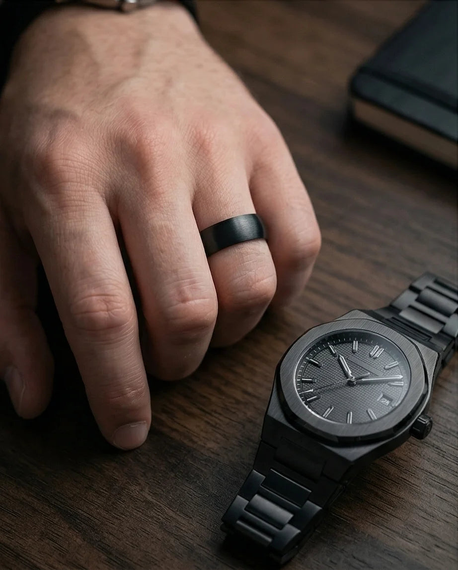 Midnight Satin: Sleek Industrial Statement Ring