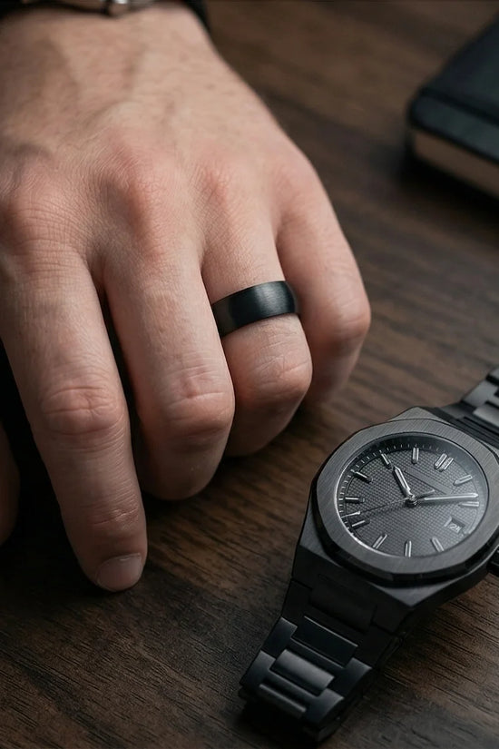 Midnight Satin: Sleek Industrial Statement Ring