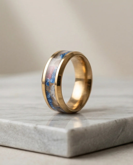Prism Bloom: Polished Gold & Azure Petal Ring