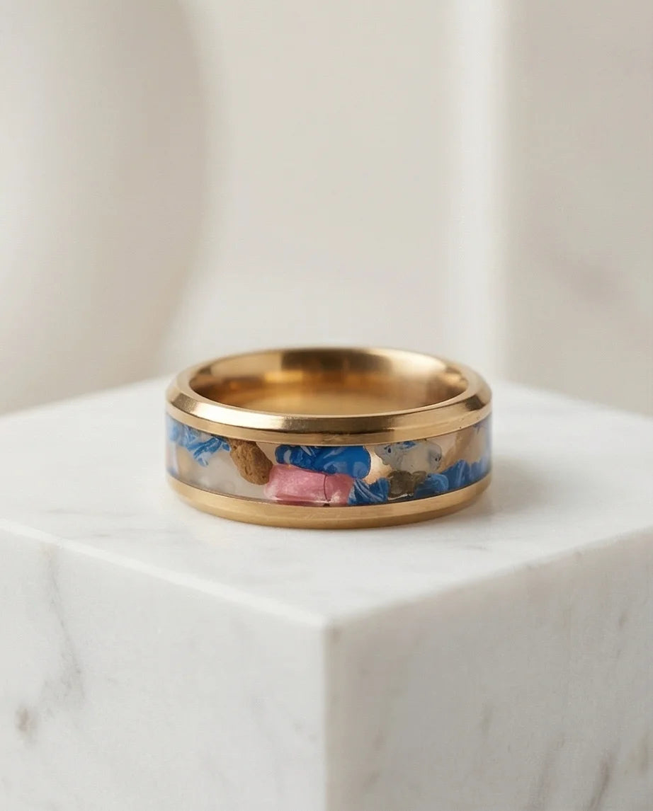 Prism Bloom: Polished Gold & Azure Petal Ring