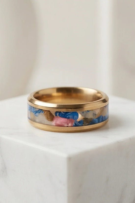 Prism Bloom: Polished Gold & Azure Petal Ring