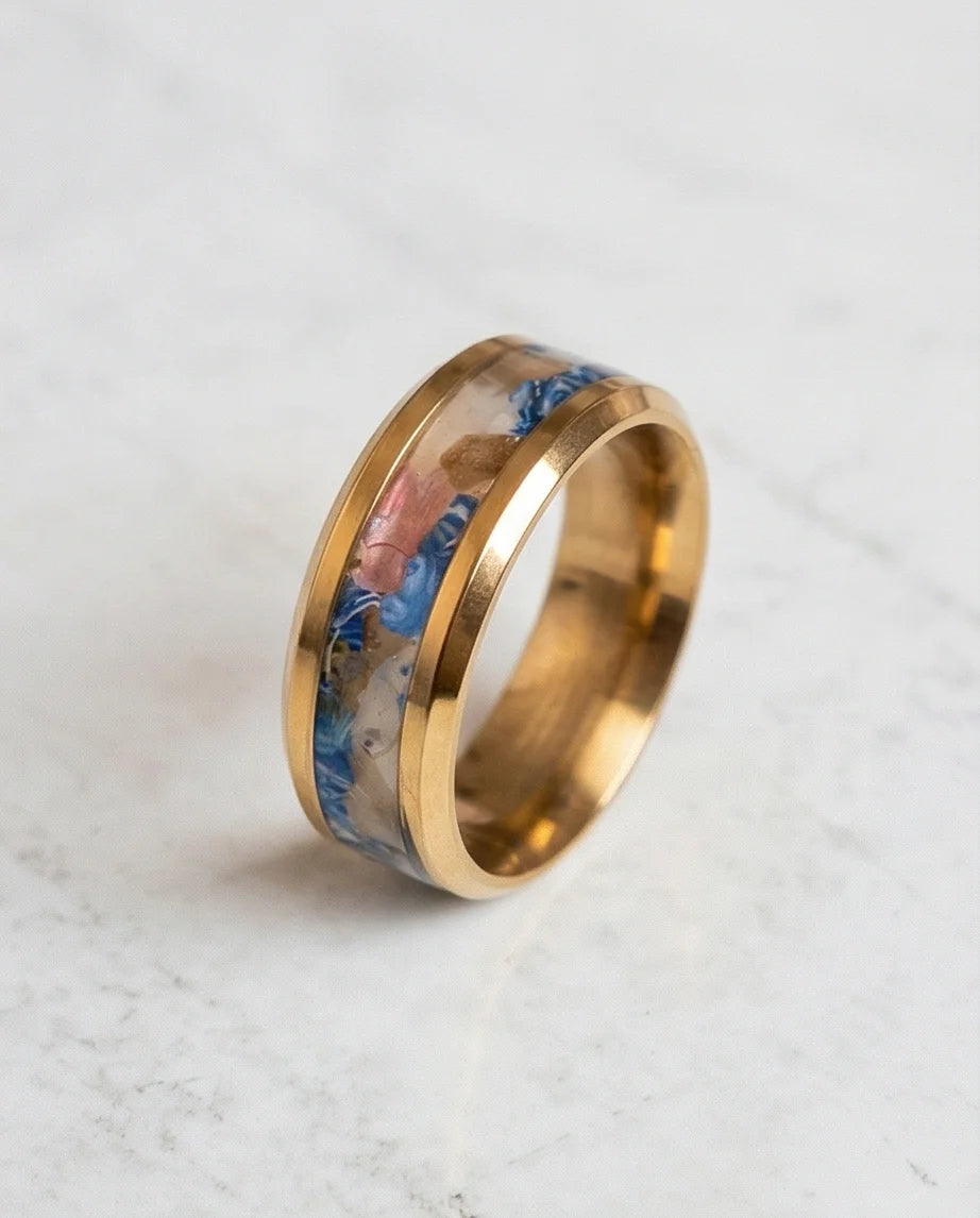 Prism Bloom: Polished Gold & Azure Petal Ring