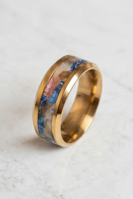 Prism Bloom: Polished Gold & Azure Petal Ring