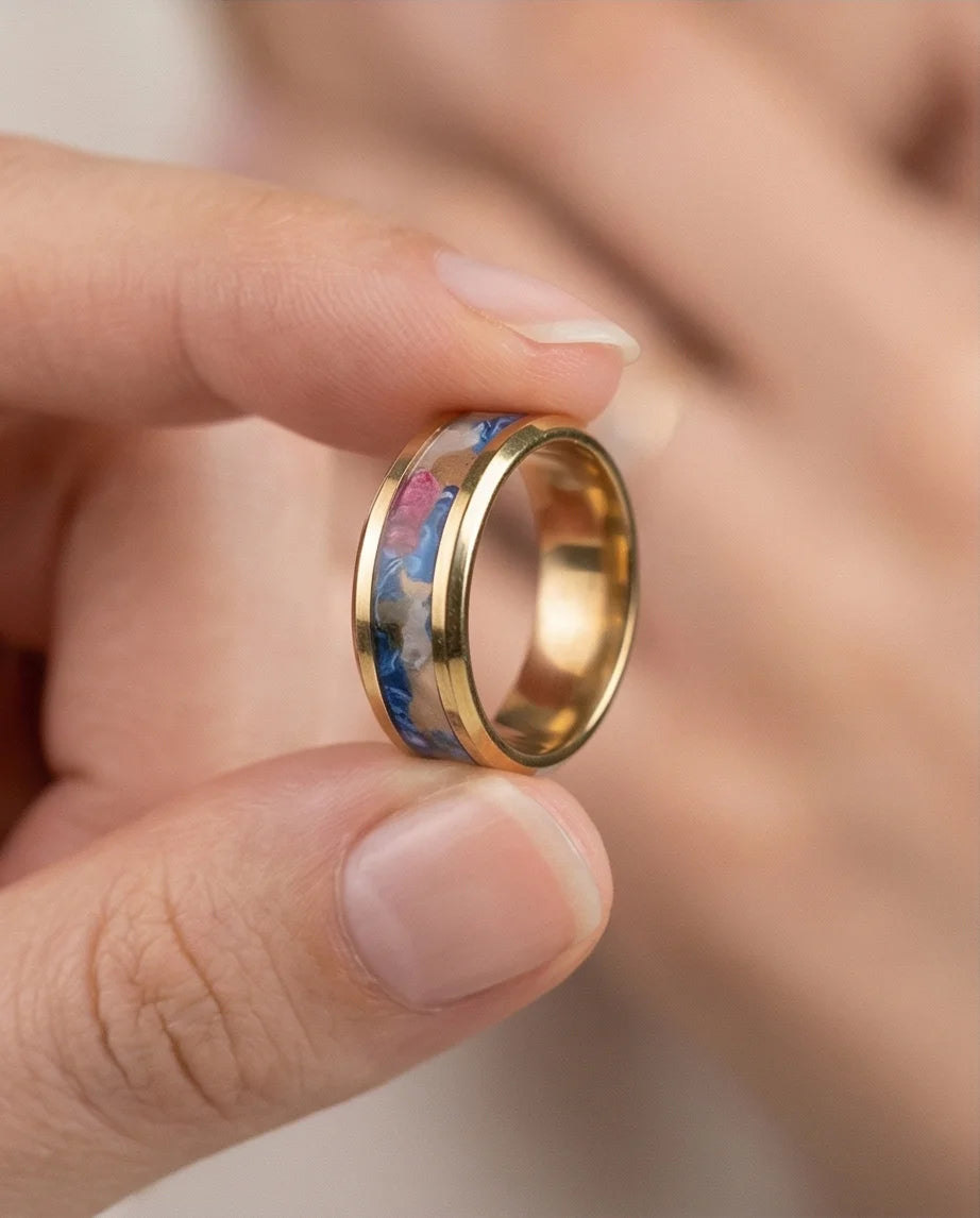 Prism Bloom: Polished Gold & Azure Petal Ring