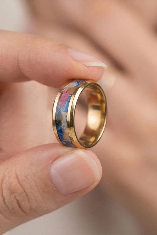 Prism Bloom: Polished Gold & Azure Petal Ring
