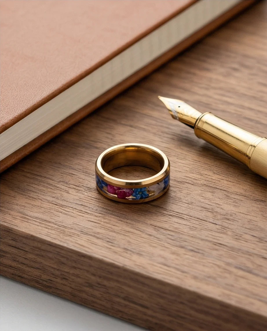 Prism Bloom: Polished Gold & Azure Petal Ring