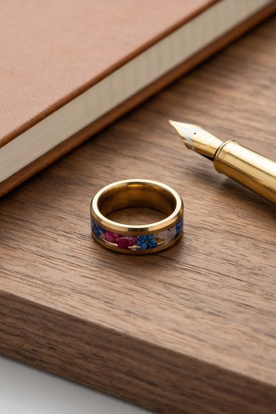 Prism Bloom: Polished Gold & Azure Petal Ring