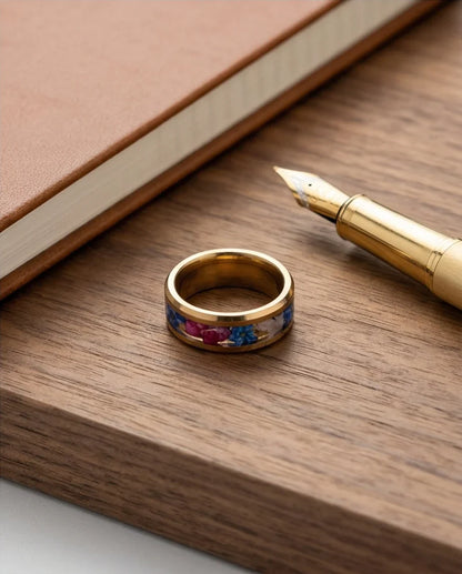 Prism Bloom: Polished Gold & Azure Petal Ring