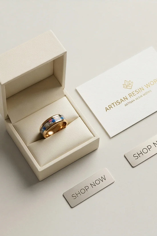 Prism Bloom: Polished Gold & Azure Petal Ring