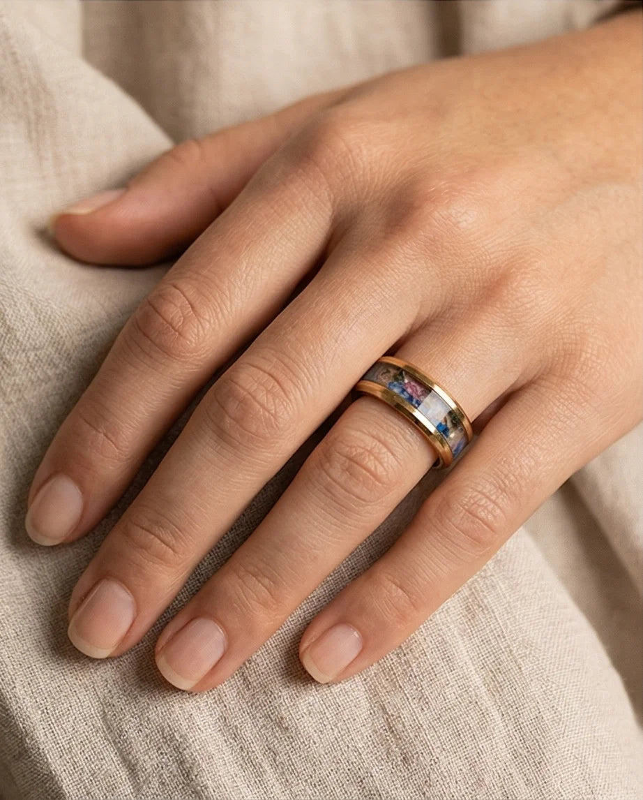 Prism Bloom: Polished Gold & Azure Petal Ring