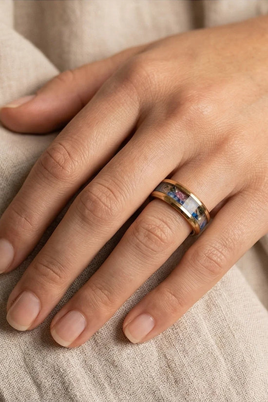 Prism Bloom: Polished Gold & Azure Petal Ring