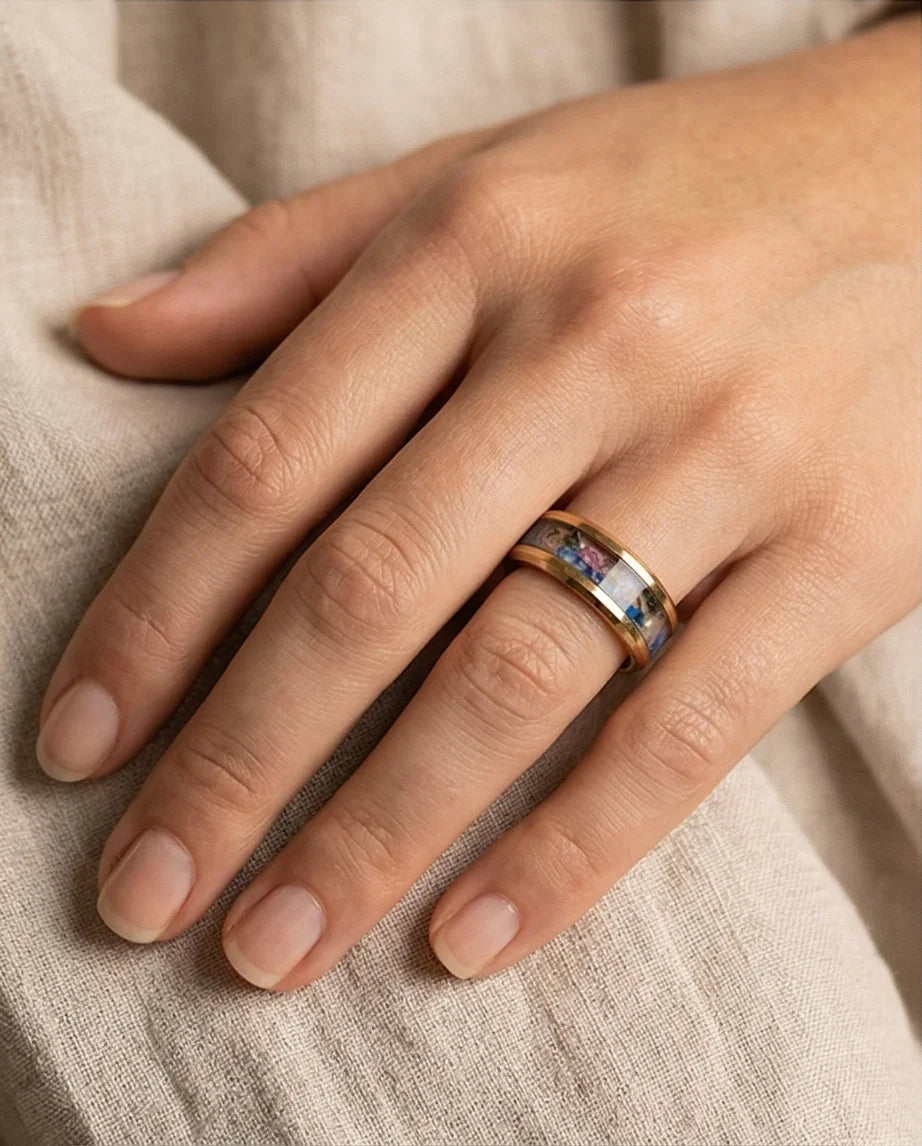 Prism Bloom: Polished Gold & Azure Petal Ring