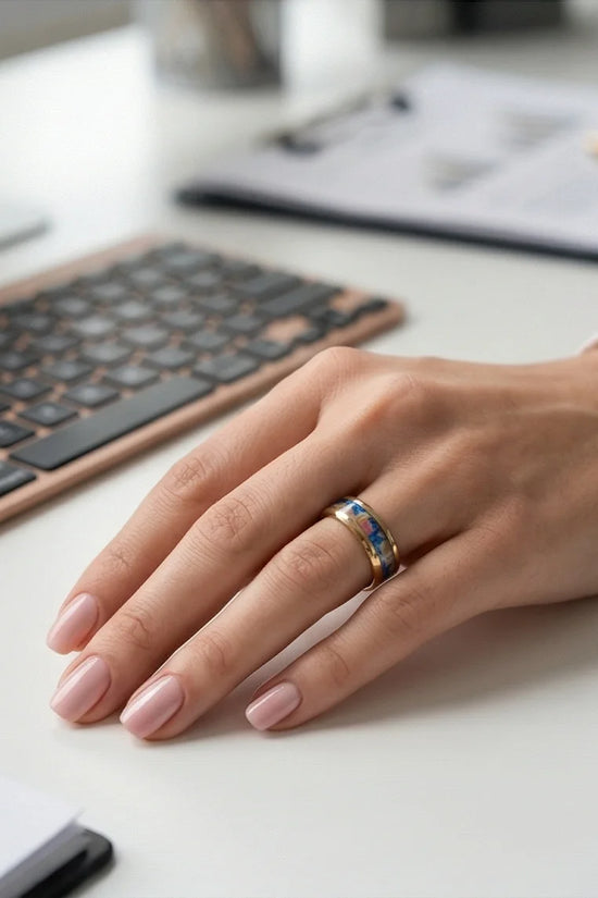 Prism Bloom: Polished Gold & Azure Petal Ring
