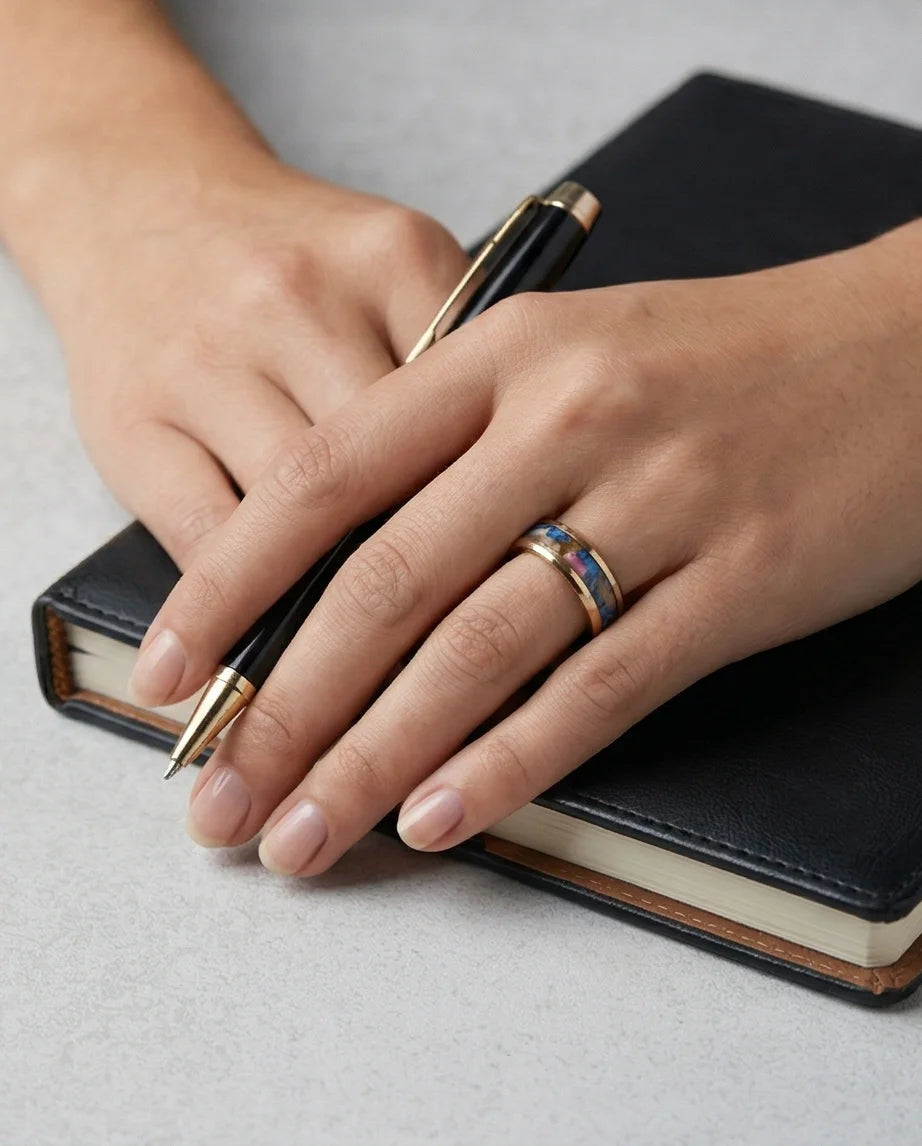 Prism Bloom: Polished Gold & Azure Petal Ring