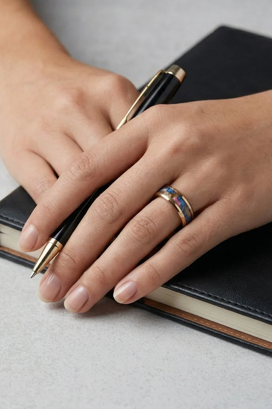 Prism Bloom: Polished Gold & Azure Petal Ring