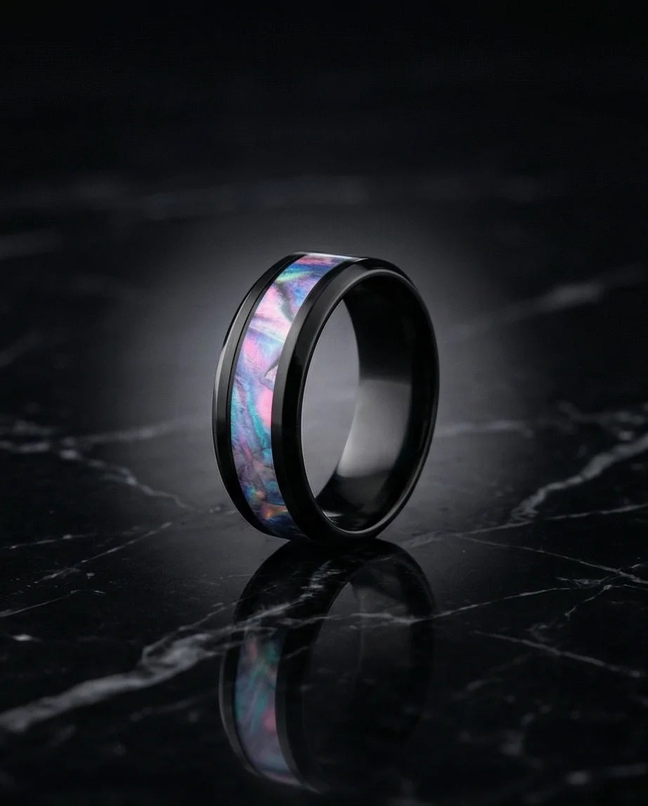 The Midnight Aurora: Iridescent Mother-of-Pearl Band