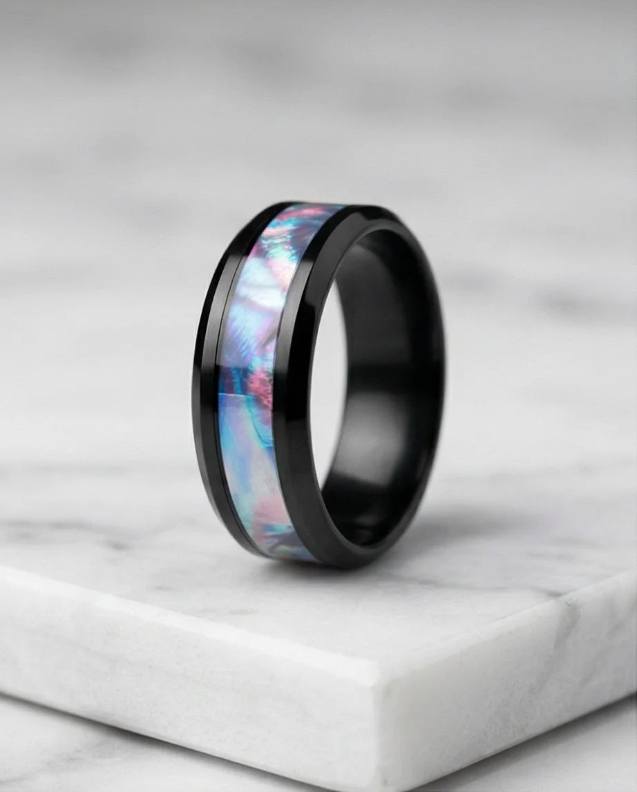 The Midnight Aurora: Iridescent Mother-of-Pearl Band