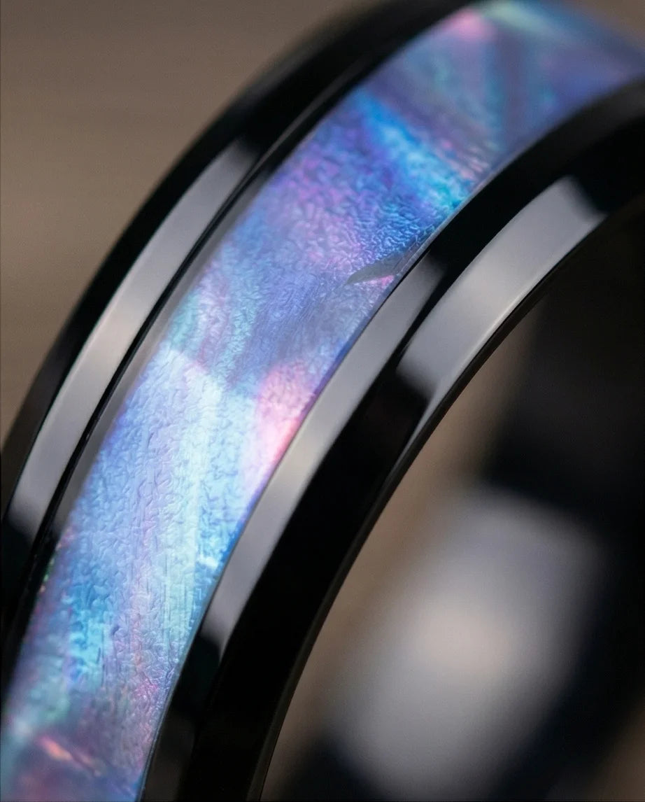 The Midnight Aurora: Iridescent Mother-of-Pearl Band