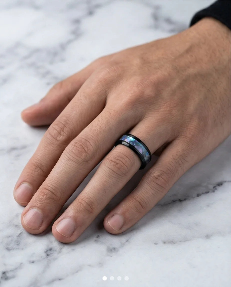 The Midnight Aurora: Iridescent Mother-of-Pearl Band