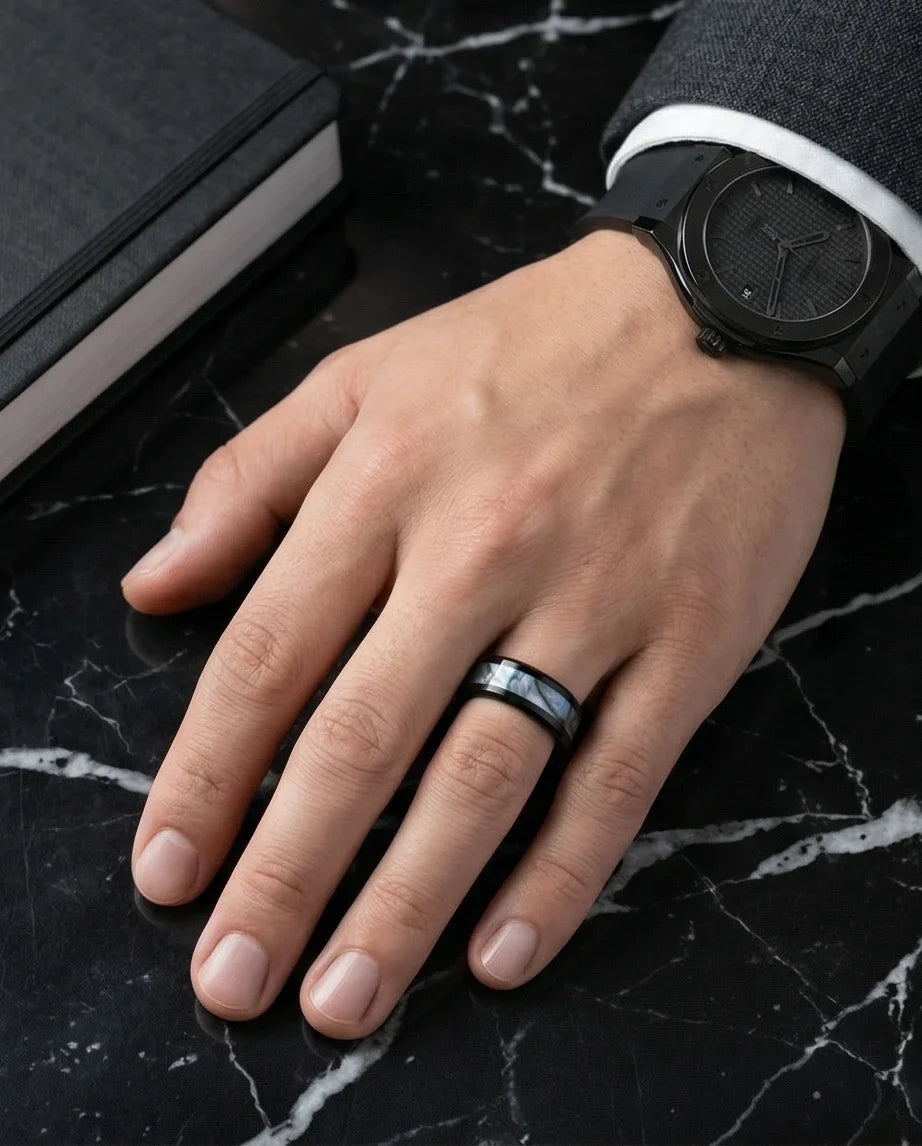 The Midnight Aurora: Iridescent Mother-of-Pearl Band