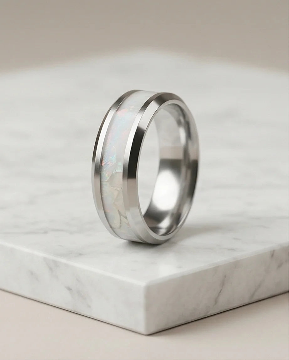 The Pearl Horizon: Pearlescent White Inlay Band