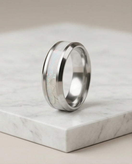 The Pearl Horizon: Pearlescent White Inlay Band