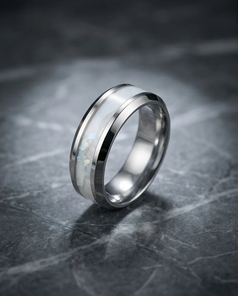 The Pearl Horizon: Pearlescent White Inlay Band