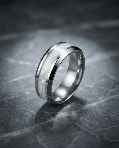 The Pearl Horizon: Pearlescent White Inlay Band