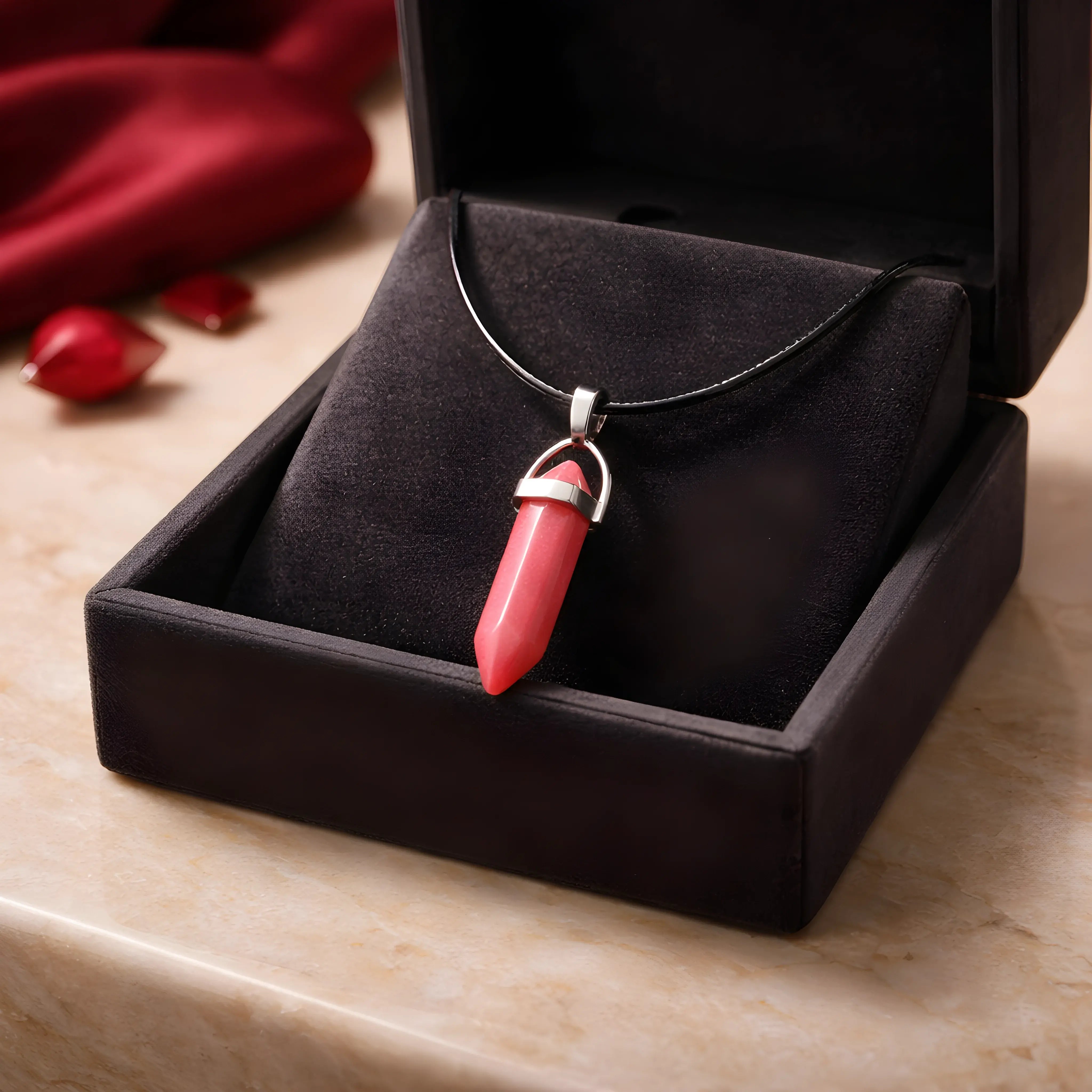 The Red Prism: Hexagonal Crystal Point Necklace