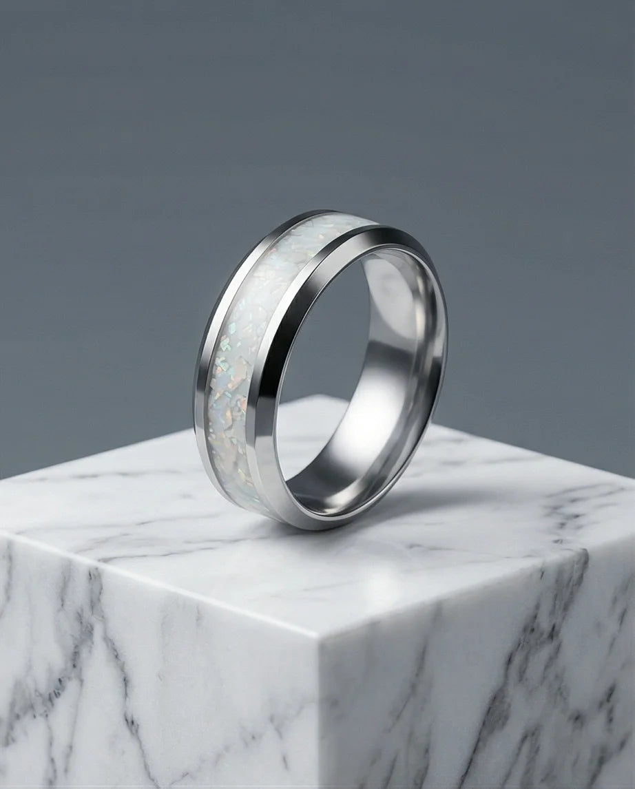 The Pearl Horizon: Pearlescent White Inlay Band