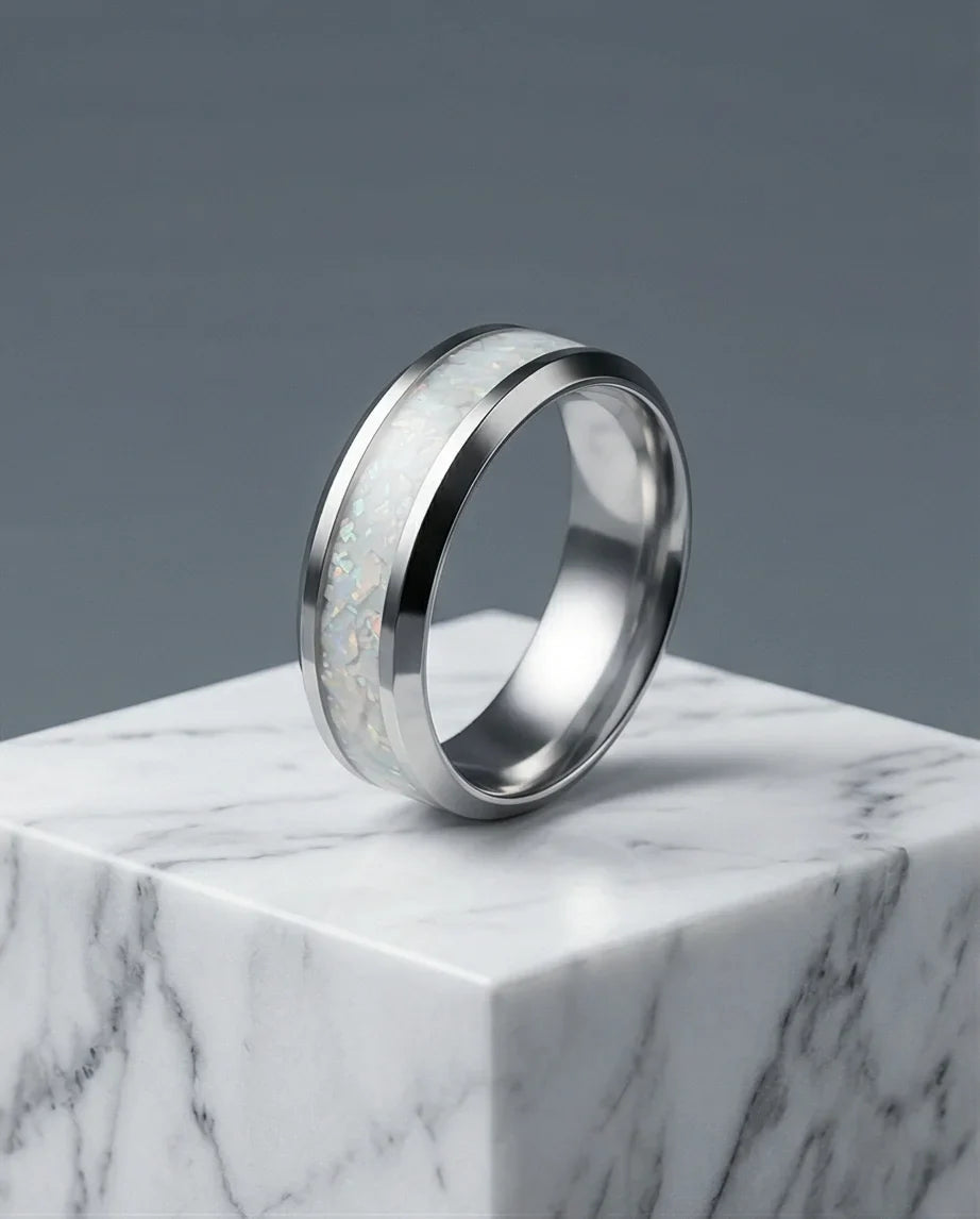 The Pearl Horizon: Pearlescent White Inlay Band