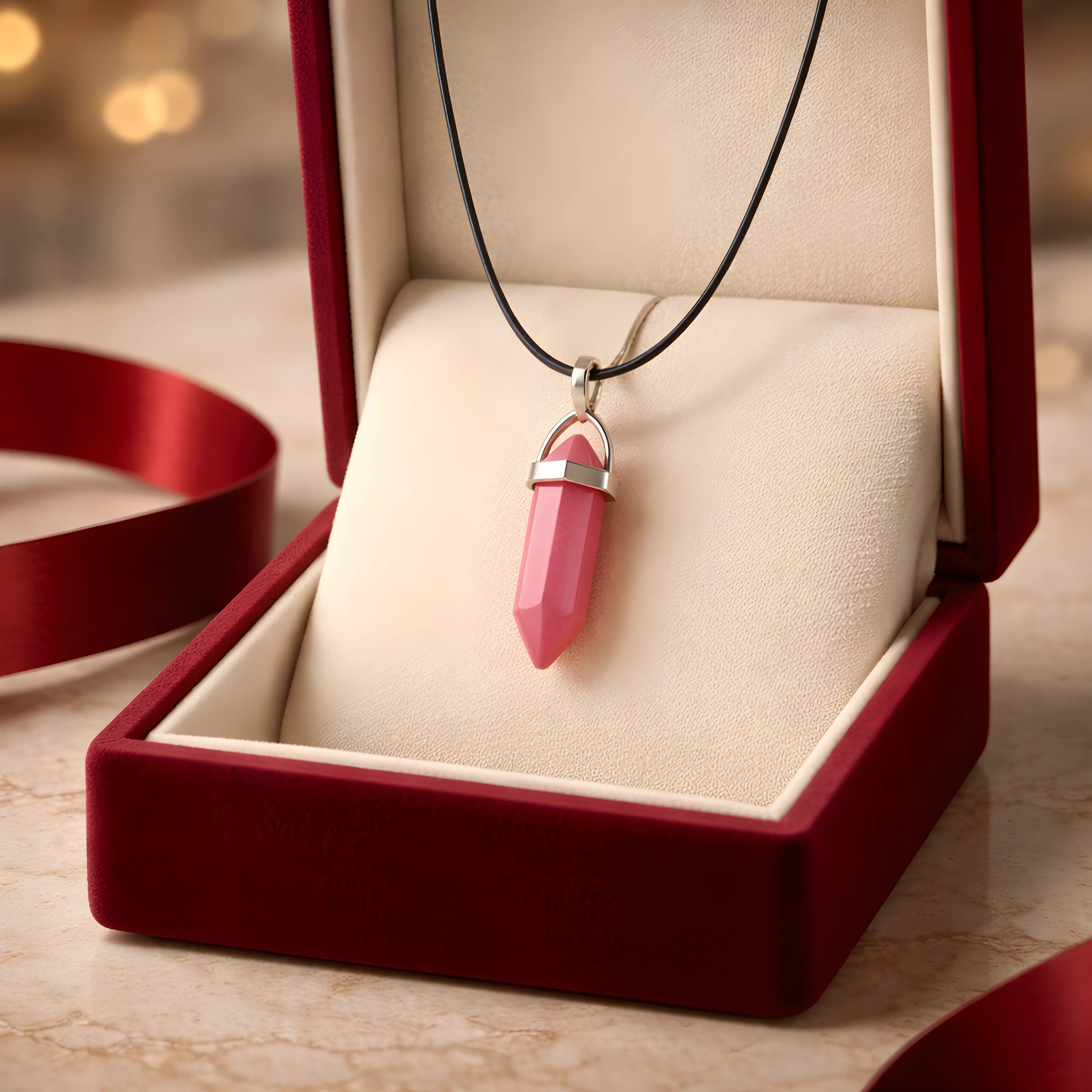 The Red Prism: Hexagonal Crystal Point Necklace