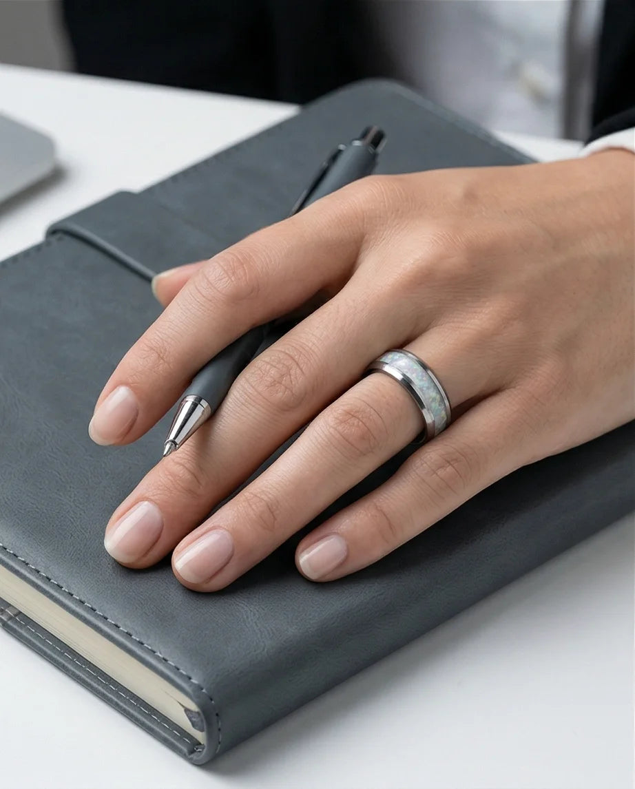 The Pearl Horizon: Pearlescent White Inlay Band