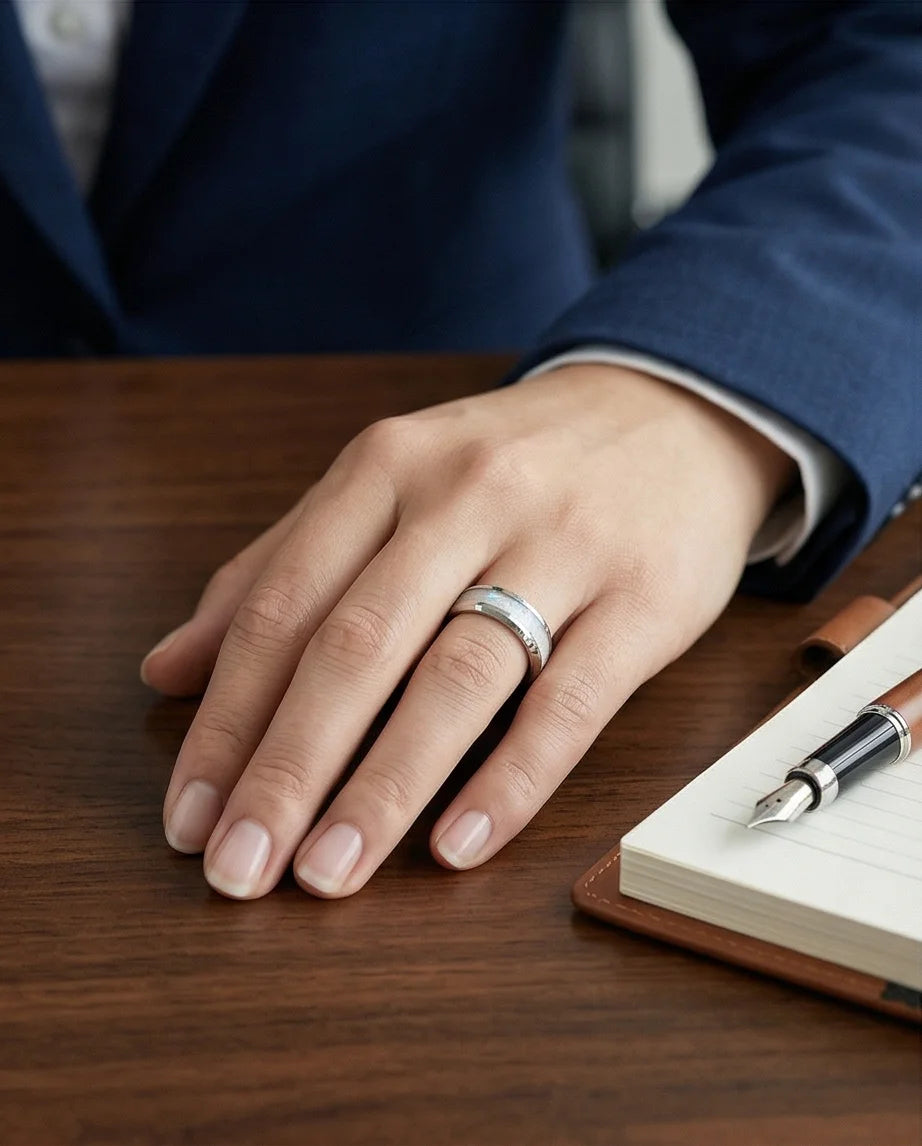 The Pearl Horizon: Pearlescent White Inlay Band