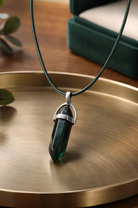 The Emerald Obelisk: Mystic Green Crystal Pendant