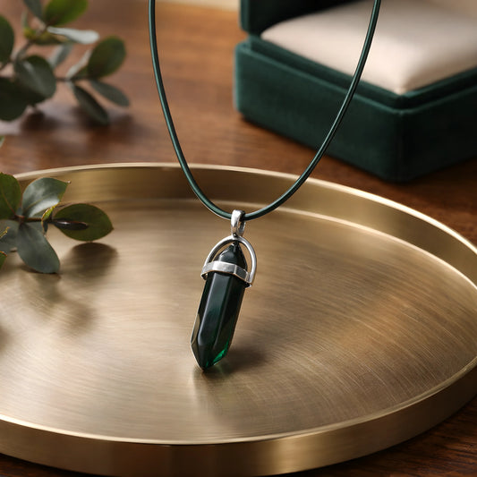 The Emerald Obelisk: Mystic Green Crystal Pendant