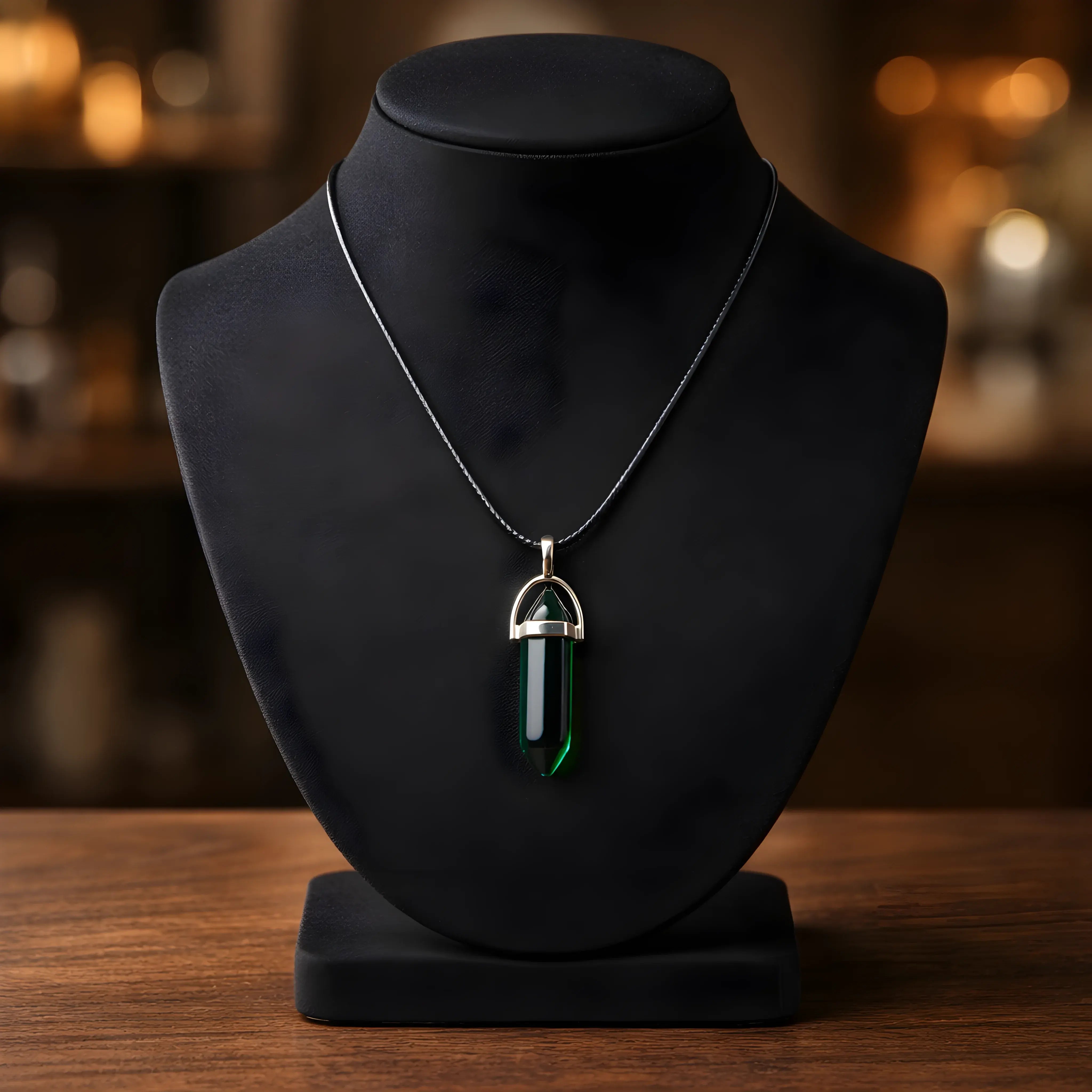The Emerald Obelisk: Mystic Green Crystal Pendant
