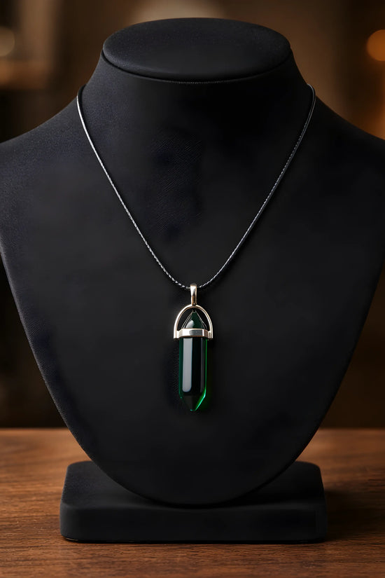 The Emerald Obelisk: Mystic Green Crystal Pendant