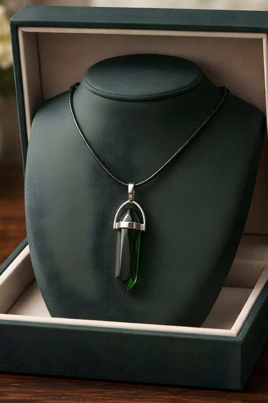 The Emerald Obelisk: Mystic Green Crystal Pendant