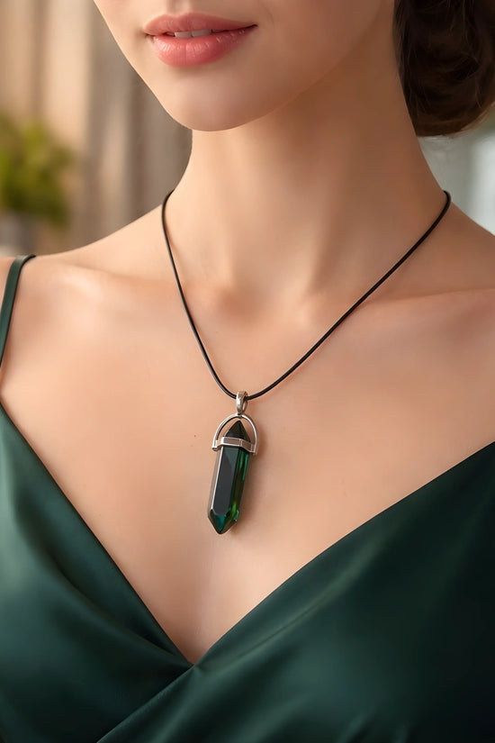 The Emerald Obelisk: Mystic Green Crystal Pendant