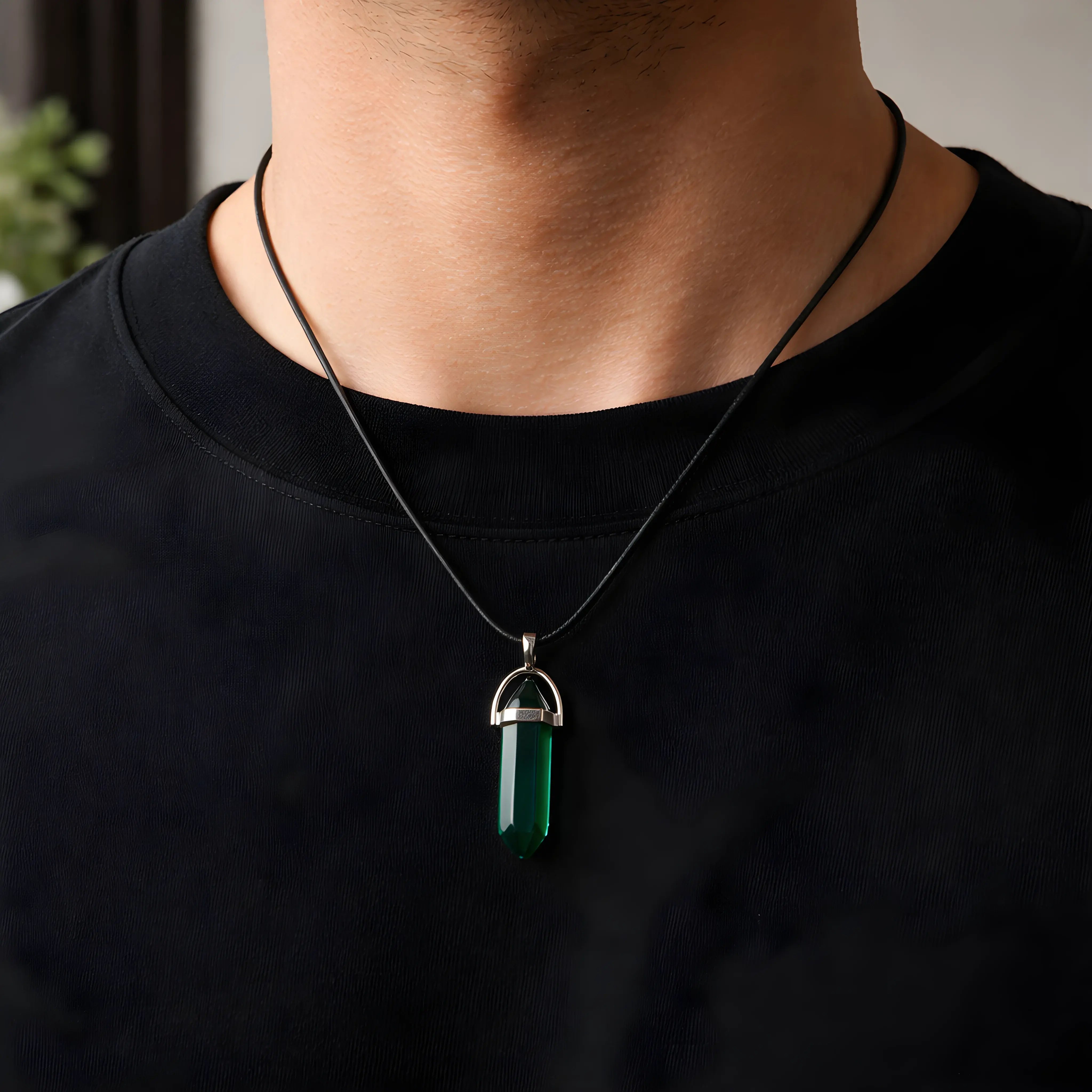 The Emerald Obelisk: Mystic Green Crystal Pendant