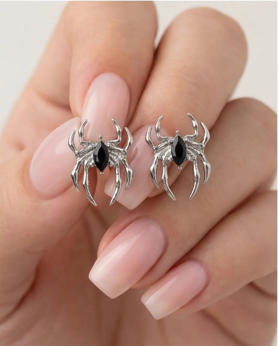 The Obsidian Arachnid: Gothic Spider Studs