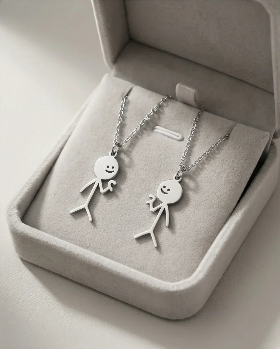 The Minimalist Heart-Mates: 2-Piece Stick Figure Duo