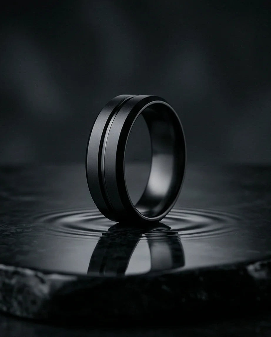 The Shadow Axis: Matte Black Beveled Statement Band