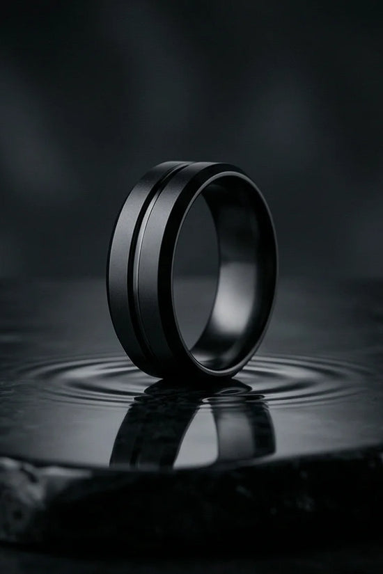 The Shadow Axis: Matte Black Beveled Statement Band